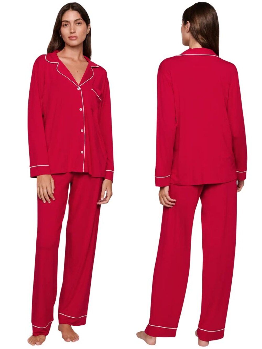NWT Eberjey Gisele Tencel Modal Long PJ Set red size S small pajamas long sleeve